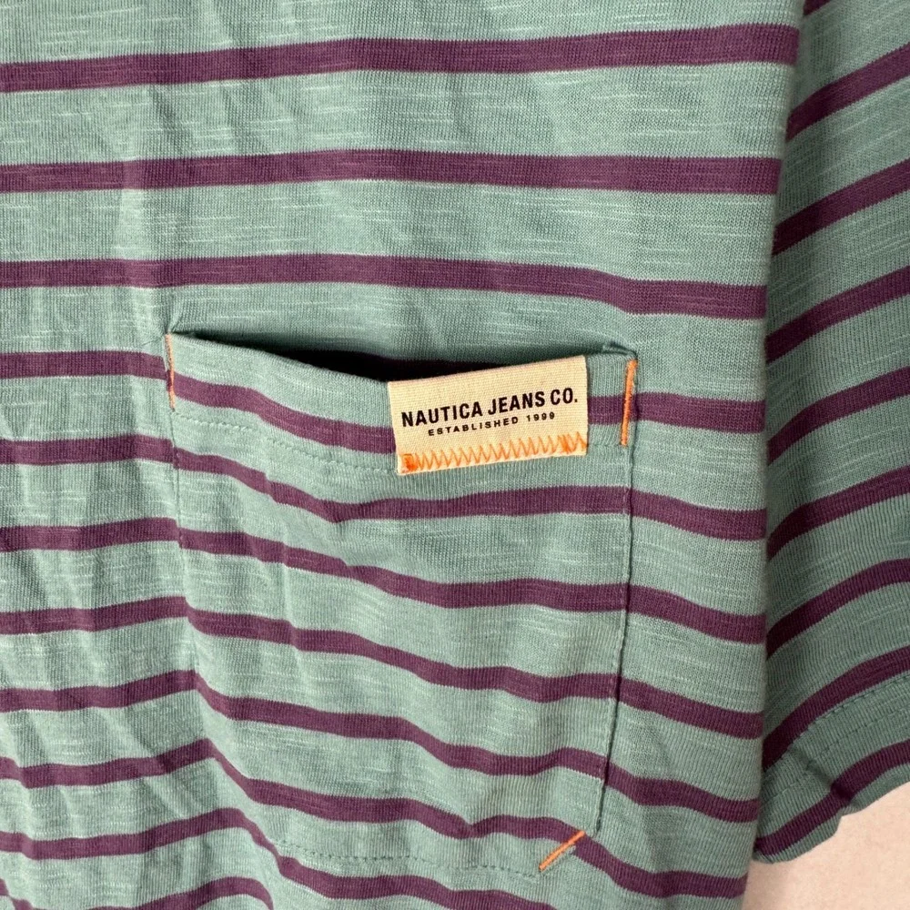 Nautica Jeans Co Mens Striped Crewneck T-Shirt Dusty Turquoise Purple K45510 S